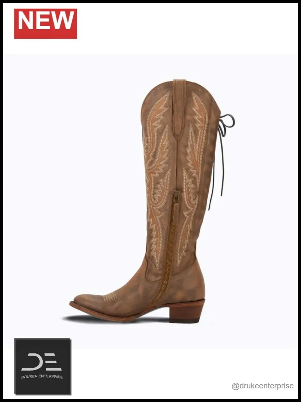 Over the Knee Cowgirl Boots with Adjustable Corset Lace Up Side Zipper Stacked